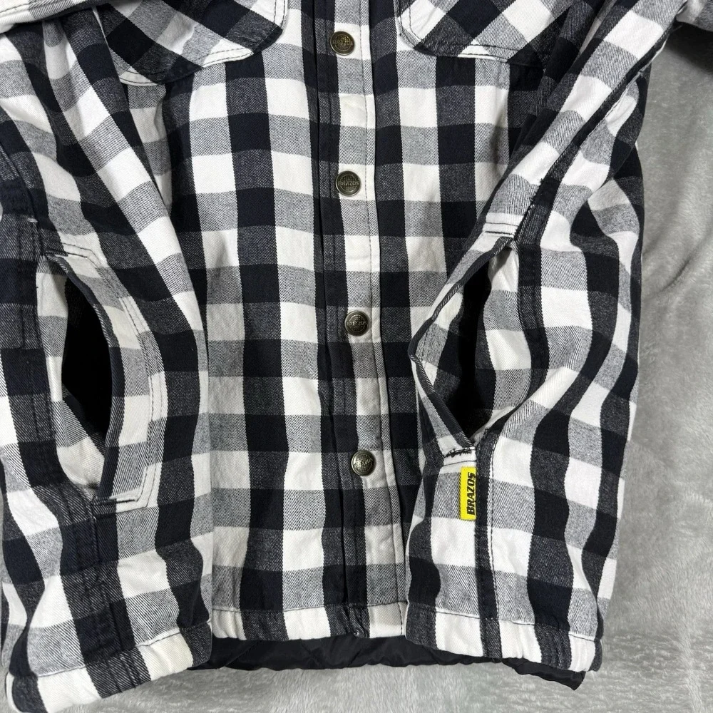 Brazos Work Force Men's‎ Black/white Plaid Flannel Jacket Shirt XL Quilted Lined